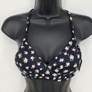 Victoria's Secret PINK Rose Floral Wrap Bikini Top S Swim Suit Black Pink